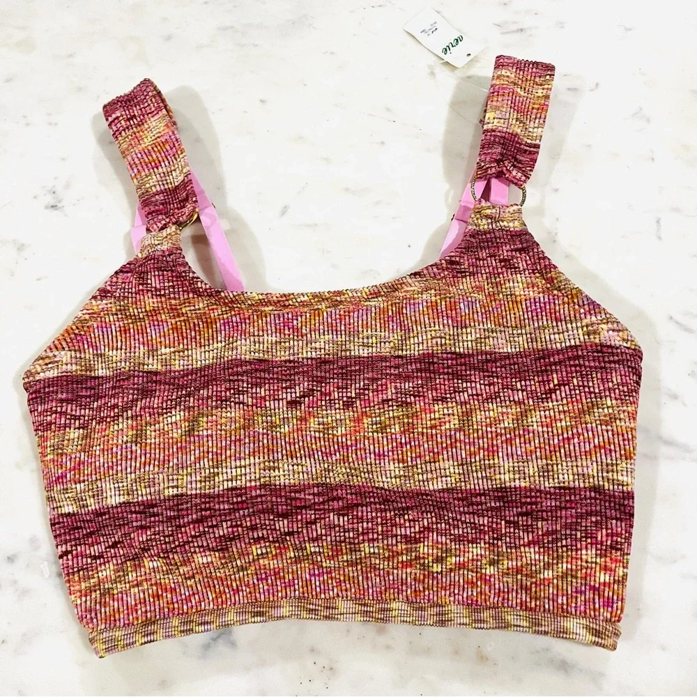 2/$30 Aerie Pink Knit Striped Crop Top Bralette XL NWT